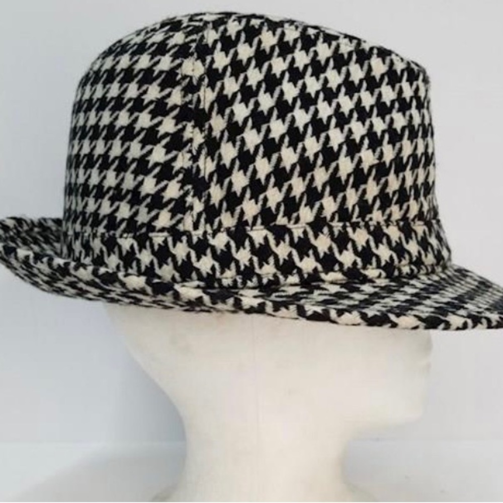 Scala Pronto Hound's-tooth Printed Vintage Fedora, Black & White